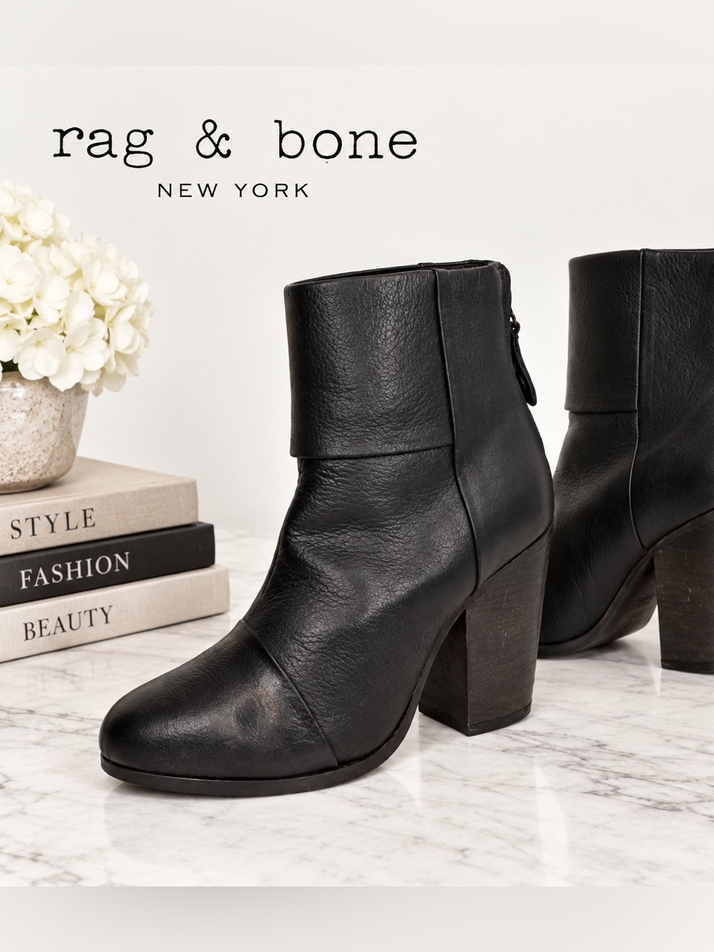 rag & bone Black Leather Ankle Booties